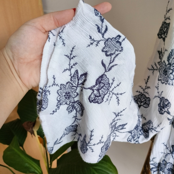 Navy and White Embroidered Bell Sleeve Blouse - Picture 12 of 17